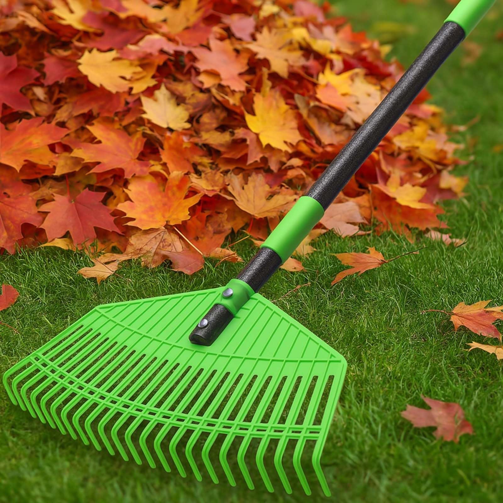 Photo 1 of Heavy Duty Leaf Rake for Lawns - 16.5'' Large Plastic Yard Garden Rake for Leaves with Reinforced Tines,65'' Adjustable Steel Long Handle Tool for Adults Kids Gardening,Landscaping,Grass,Turf