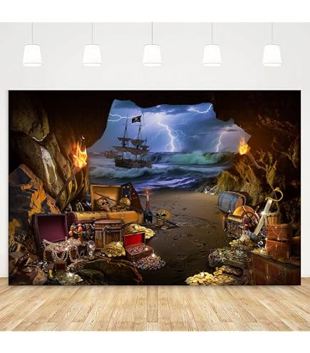 Piraten-Hintergrundtuch 2,5x1,8m – Schatztruhe & Meereshöhle Design Für Fotostudio & Party