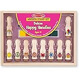 Melissa & Doug Deluxe Happy Handle Stamp Set With 10 Stamps, 5 Colored Pencils, and 6-Color Washable Ink Pad