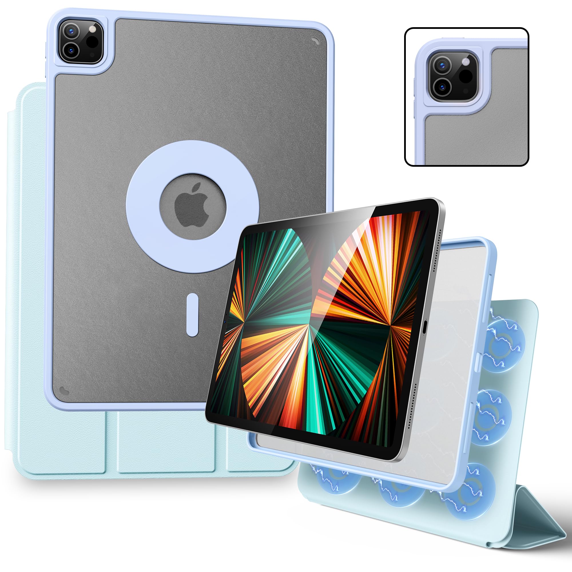 Marasone iPad Pro 12.9 Case 6th/5th/4th/3rd Generation-Double-Layer Magnetic Folio Cover with Multiple Angles and Pencil Charging Support (Luxury-Bule)