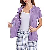 Deyeek Mastectomy Shirts with Drain Pockets Post Shoulder Surgery Tops for Women Chemo Port Short Sleeve with Zippers