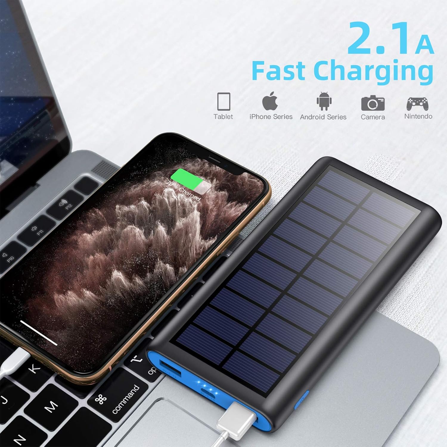 Solar Portable Charger 26800mAh, 【2020 Phone Charger】 Power Bank External Backup Battery Pack with 2 Outputs Huge Capacity Backup Battery Compatible Smartphone,Tablet and More