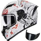 TRIANGLE Full Face Motorcycle Helmet DOT Approved, Dual Visor for Adults | Features inner drop-down sun visor, adjustable vent airflow, quick release buckle, and washable liner for street riding
