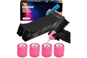 BABELSHAR 200Pcs Black Tattoo Machine Covers & 4 Pink Grip Tape, 7.2 X 2.5 Inch Disposable Professional Sealable Tattoo Pen Covers Supplies and Accessories
