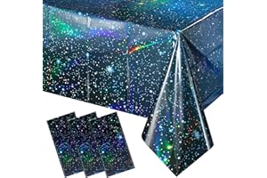 YIDAKO 3Pcs Iridescent Space Tablecloths, Disposable Plastic Blue Galaxy Table Cloth Rectangle Table Covers for Space Starry Night Star Theme Party Birthday Party Decorations, 54x108 Inch