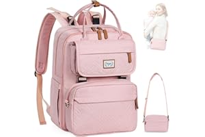 Tonyeee Diaper Bag Backpack Set, Baby Diaper Bag with Removable Cross Body Bag & Changing Pad, Travel Backpack for Women, Large Capacity,Waterproof, Pink