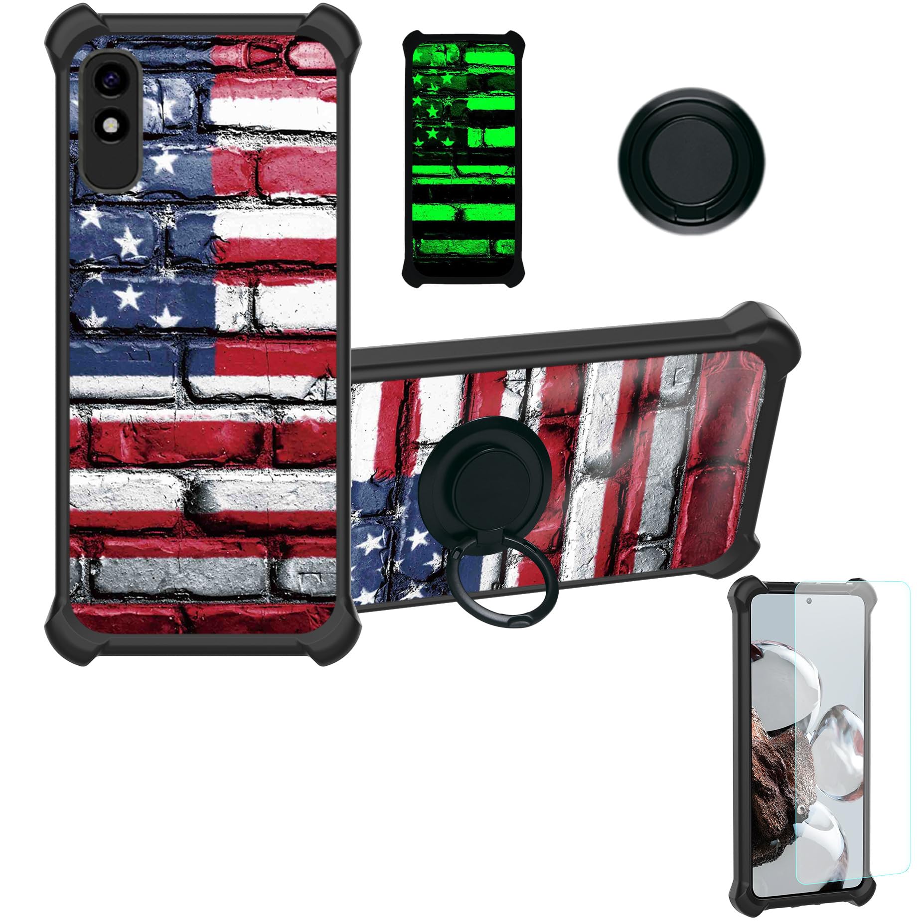jioeuinly Case Compatible for Blu X5+ Plus Phone Case Cover [for Tempered Glass Screen Protector][Hard PC + Soft Silicone][Ring Support] [Luminous Effect] YGH-GQ