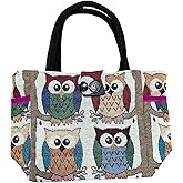 Small Owls Print Canvas Tote Bag, Multi-Color