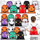 Paterr 24 Pcs Halloween Drawstring Bags Bulk Pumpkin Backpack Halloween Folding String Sack Bags for Teens Travel Gym Sports Birthday Party Supplies Gifts, 8 Styles(Cute Style)