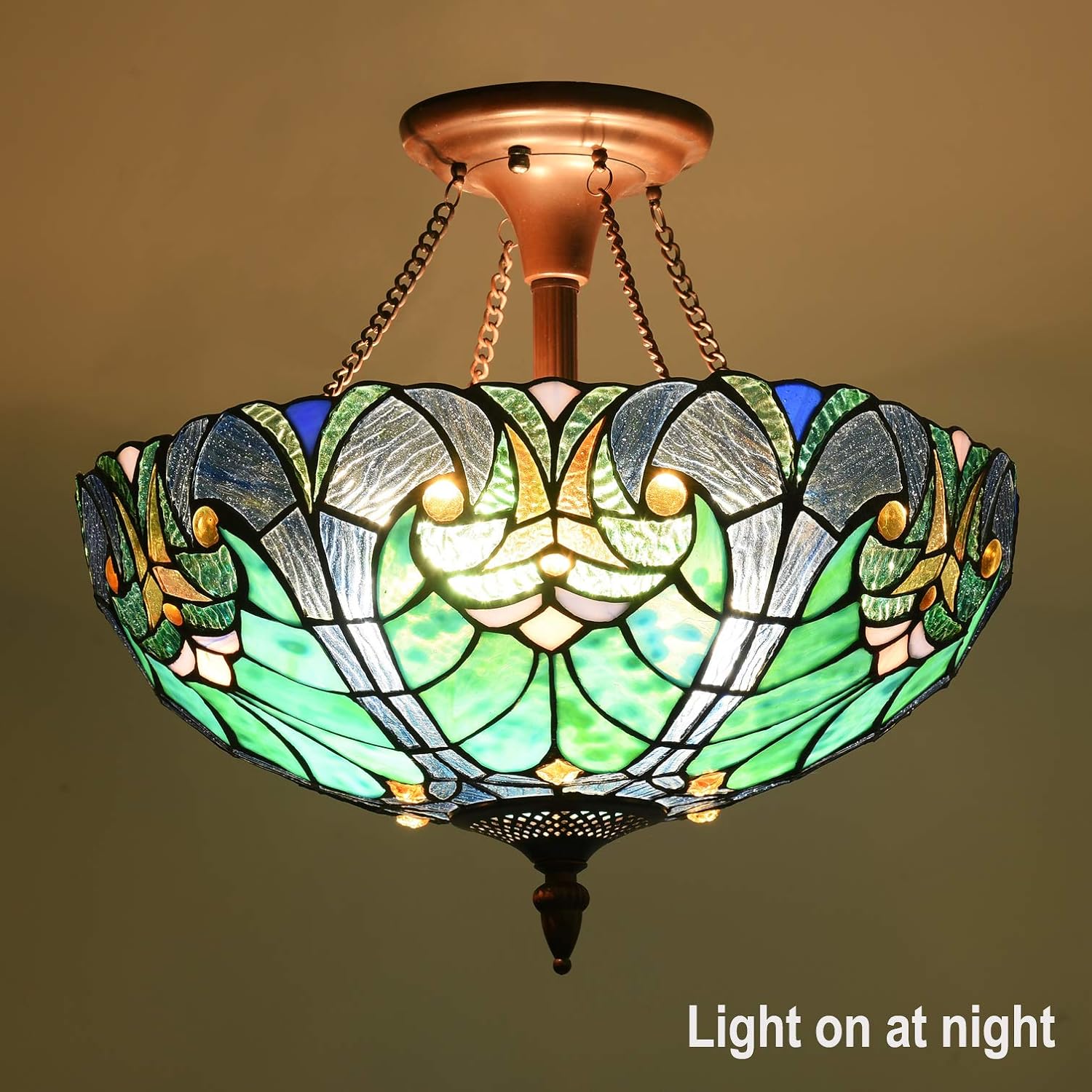 Cotoss Tiffany Style Ceiling Light Fixtures, 2-Light Semi Flush Tiffany Ceiling Lights, 16 Inch Wide Blue Stained Glass Ceiling Light, Tiffany Style Ceiling Flush Mount: Home Improvement