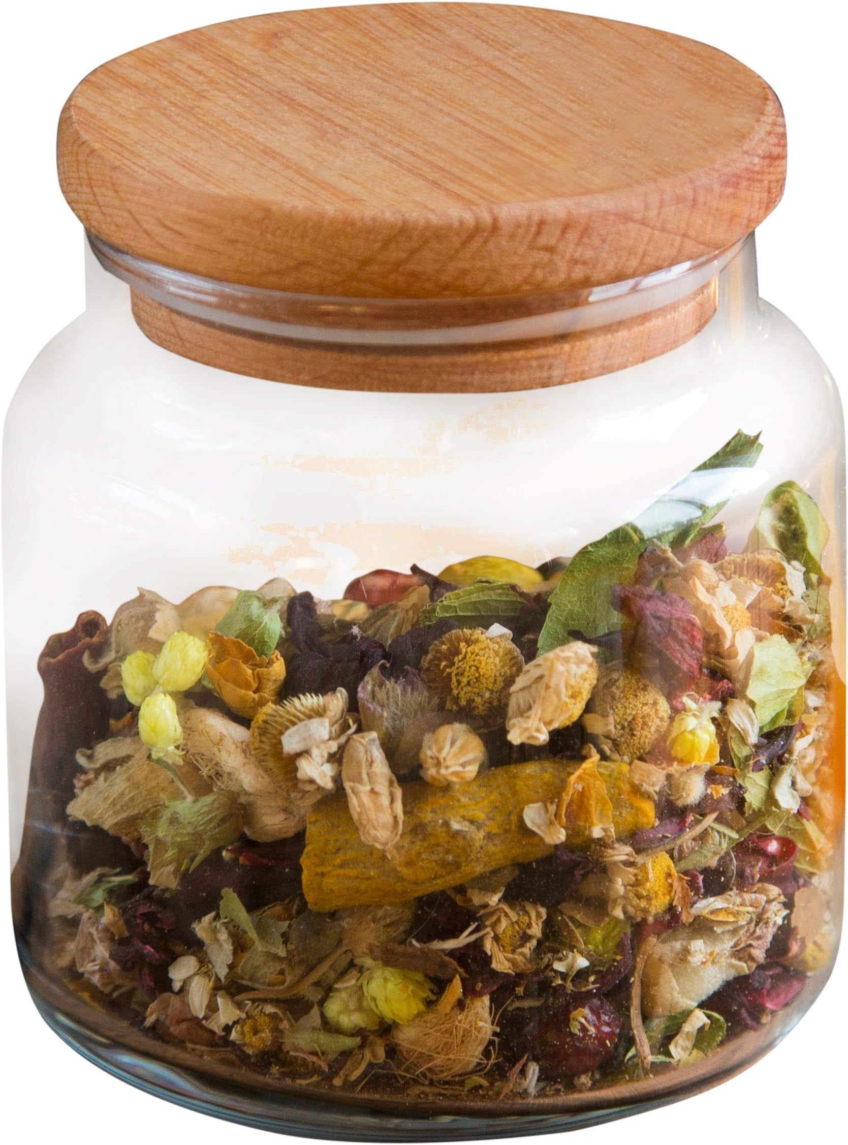 The Mammoth Design Clear Glass Jar with Wooden Airtight Lid | Medium (21 1/2 oz - 635cc) | Classic, Basic, Kitchen Utensil, Food, Cookie, Spice Organizer | For Home, Cafe, Hotel, Restaurant