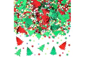 MARFOREVER Christmas Glitter Confetti, Tree Metallic Foil Confetti Party Scatter Red Green Xmas Stars Sequins Sprinkles Table for Winter Christmas Party Supplies Decorations