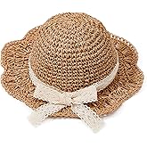 Zando Toddler Straw Sun Hat for Baby with Lace Bow 1-5T - Sun Protection Kids Baby Bucket Hat for Easter Beach Photo Daily