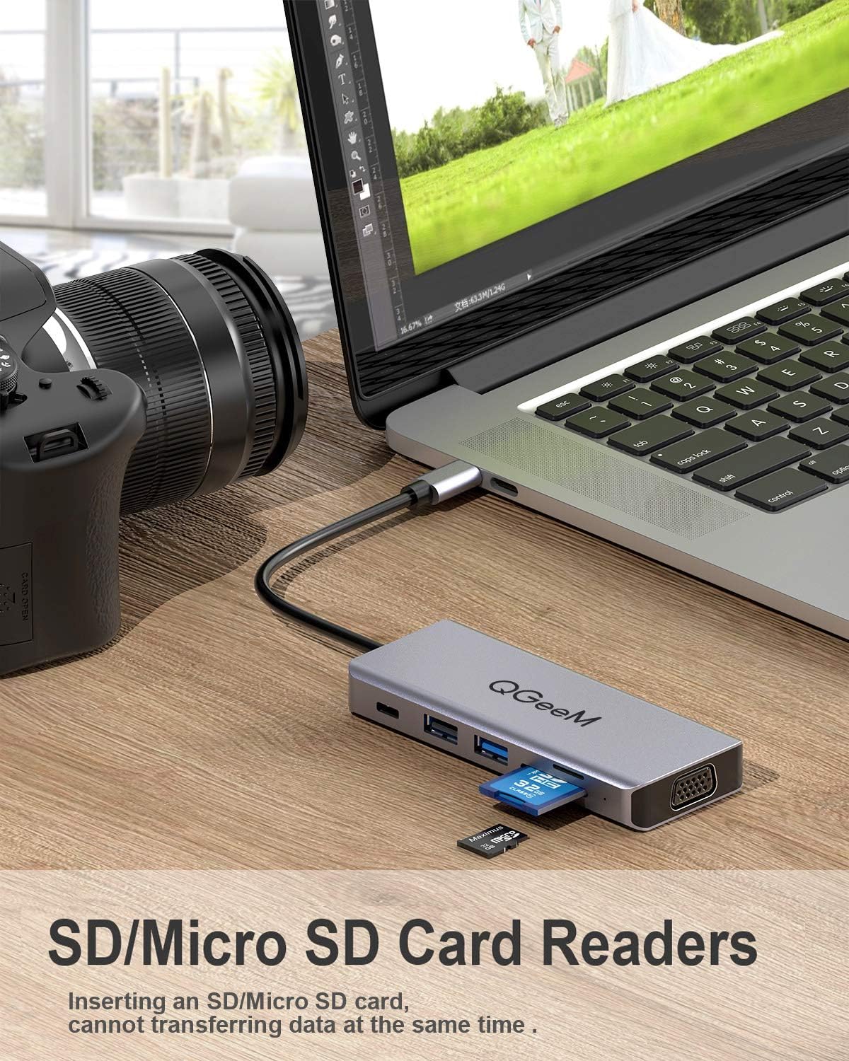 USB C Docking Station,QGeeM 10-in-1 USB C Hub to Dual 4k HDMI VGA,AUX 3.5mm,USB C to USB,UHS-II,MicroSD Card Reader,Compatible with MacBook,ipad Pro,Dell XPS,(Windows Laptops Support Triple Display): Computers & Accessories