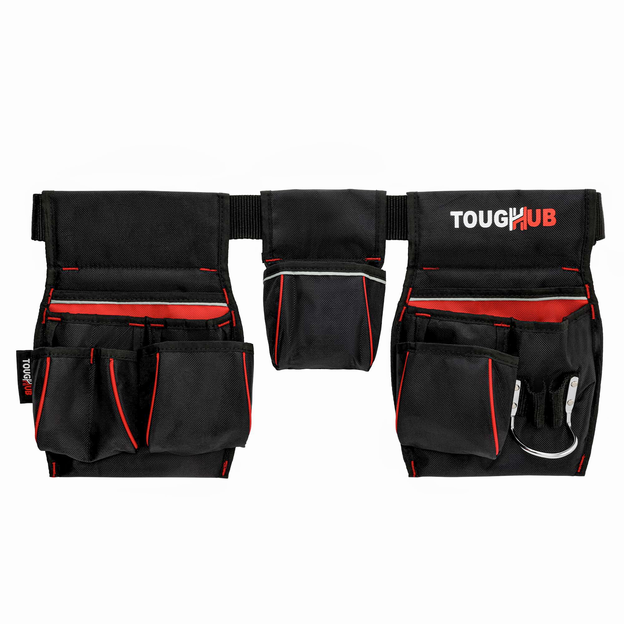 ToughHub Heavy Duty 1680D Nylon Work Tool Belt Pouch – 9 Pockets Adjustable Tool Belts for Men, Electricians, Carpenters & Plumbers – Hammer Loop & Multi-Compartment Waist Bag