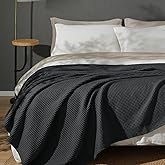 PHF 100% Cotton Waffle Weave Blanket Queen Size 90"x90" - Lightweight Washed Soft Breathable - Perfect Layer for Couch Bed Sofa - Elegant Home Decoration Gift - Black