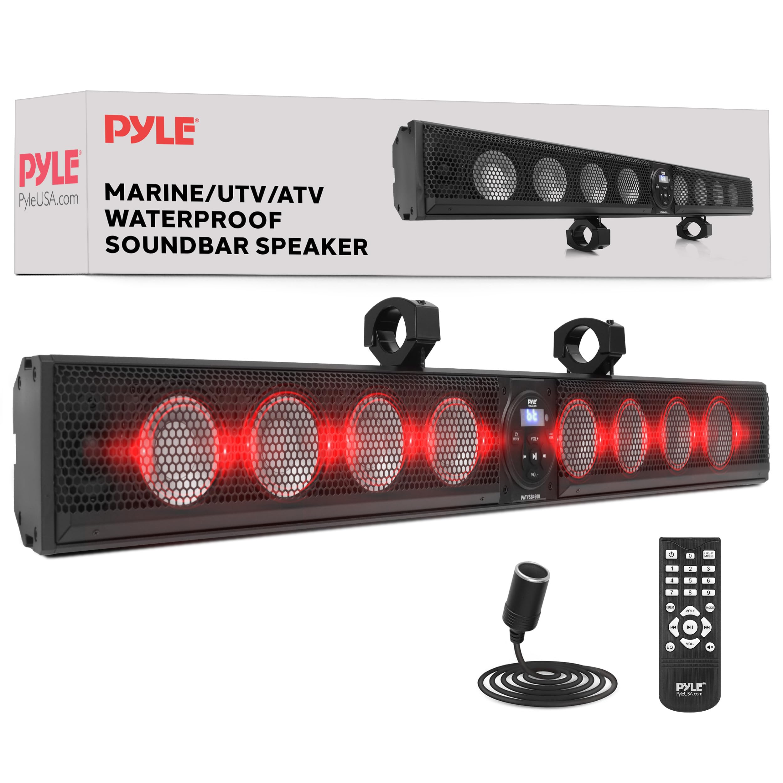 Photo 1 of Pyle Sound Bar Speaker System, 8x30W Surround Soundbar with Bluetooth, AUX, USB, RGB Lighting, Remote Control, Waterproof IPX5, Aluminum Design Perfect for Smart TV and Outdoor Use (43.2"x4.84"x4.05")