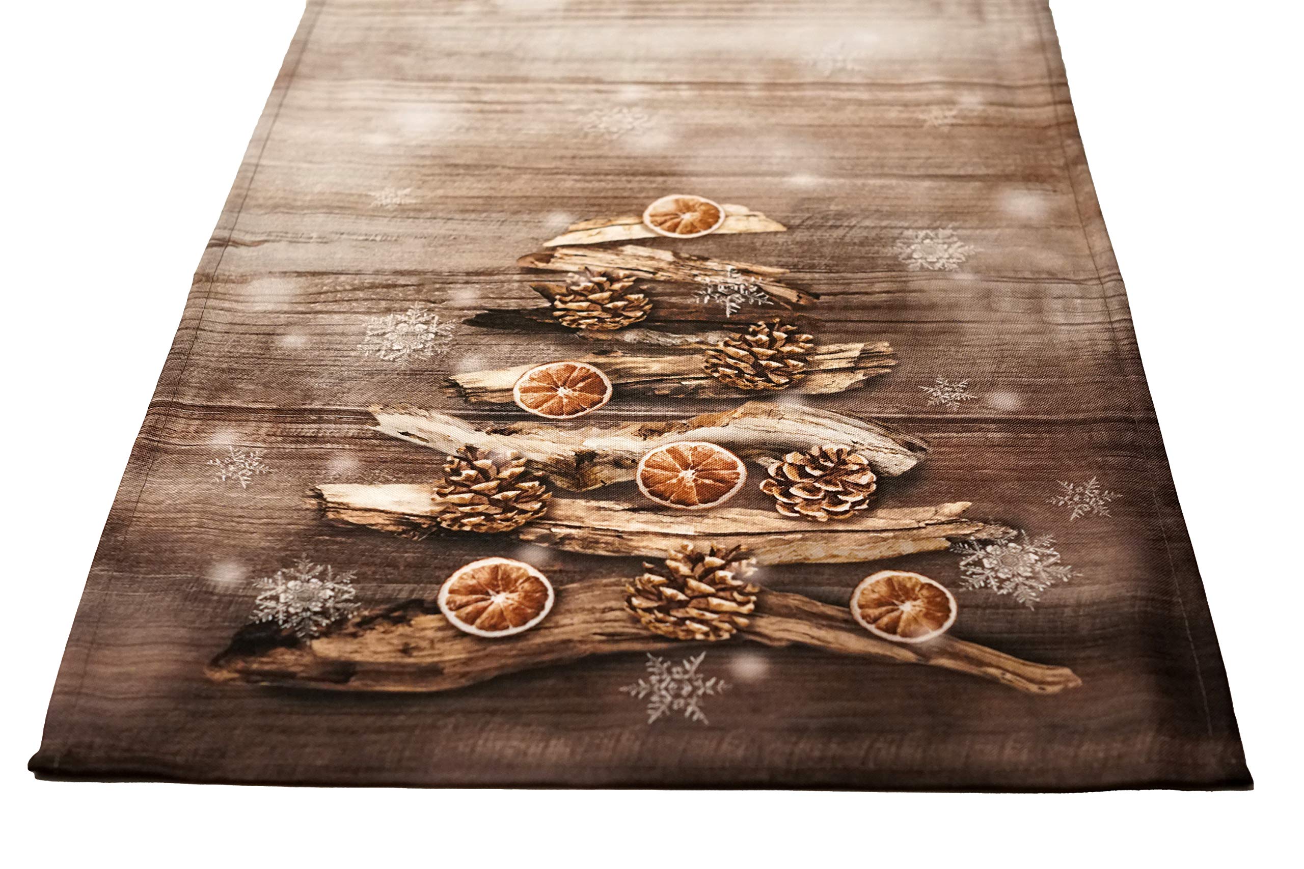 khevga Table Runner Christmas Winter White Gold Brown 140 x 40 cm (Light Brown)