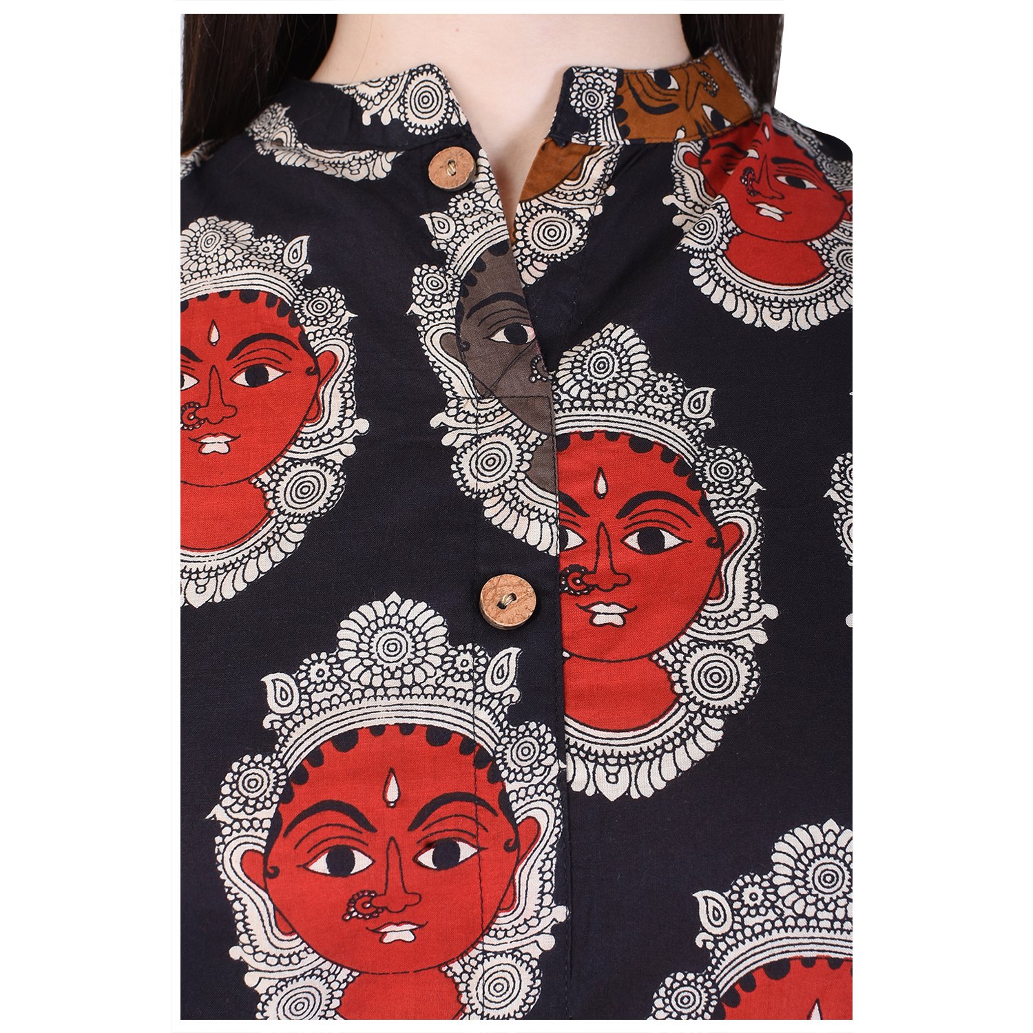 indiwest rayon printed black-off-white women's kurti ( with pocket)with rayon solid palazzo