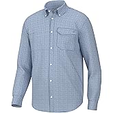 HUK Mens Tide Point Pattern Long Sleeve Shirt, Fishing Button Down