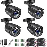 ZOSI 1080P 4 Pack HD TVI Security Cameras, 80ft Night Vision, Outdoor Indoor Weatherproof Bullet Camera for 1080P/5MP/4K HD T