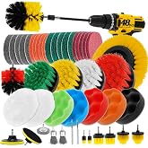 ETOUPA 48 Pcs Drill Brush Attachments Set, Scrub Pads &amp; Sponge &amp; Wire Brush for Drill, Power Scrubber Brush with Extend Long Attachment, Drill Scrubber Brush Kit for Bathroom, Floor, Car, Grout