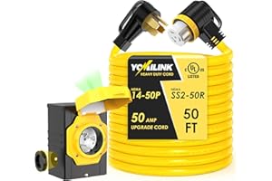 YOMILINK 50 Amp 50 Feet Generator Cord with Inlet Box Kit, Heavy Duty 6/3+8/1 AWG STW Wire, NEMA 14-50P to SS2-50R Twist Locking, Newly Designed 90 Degree Grip Handle for Generator to House