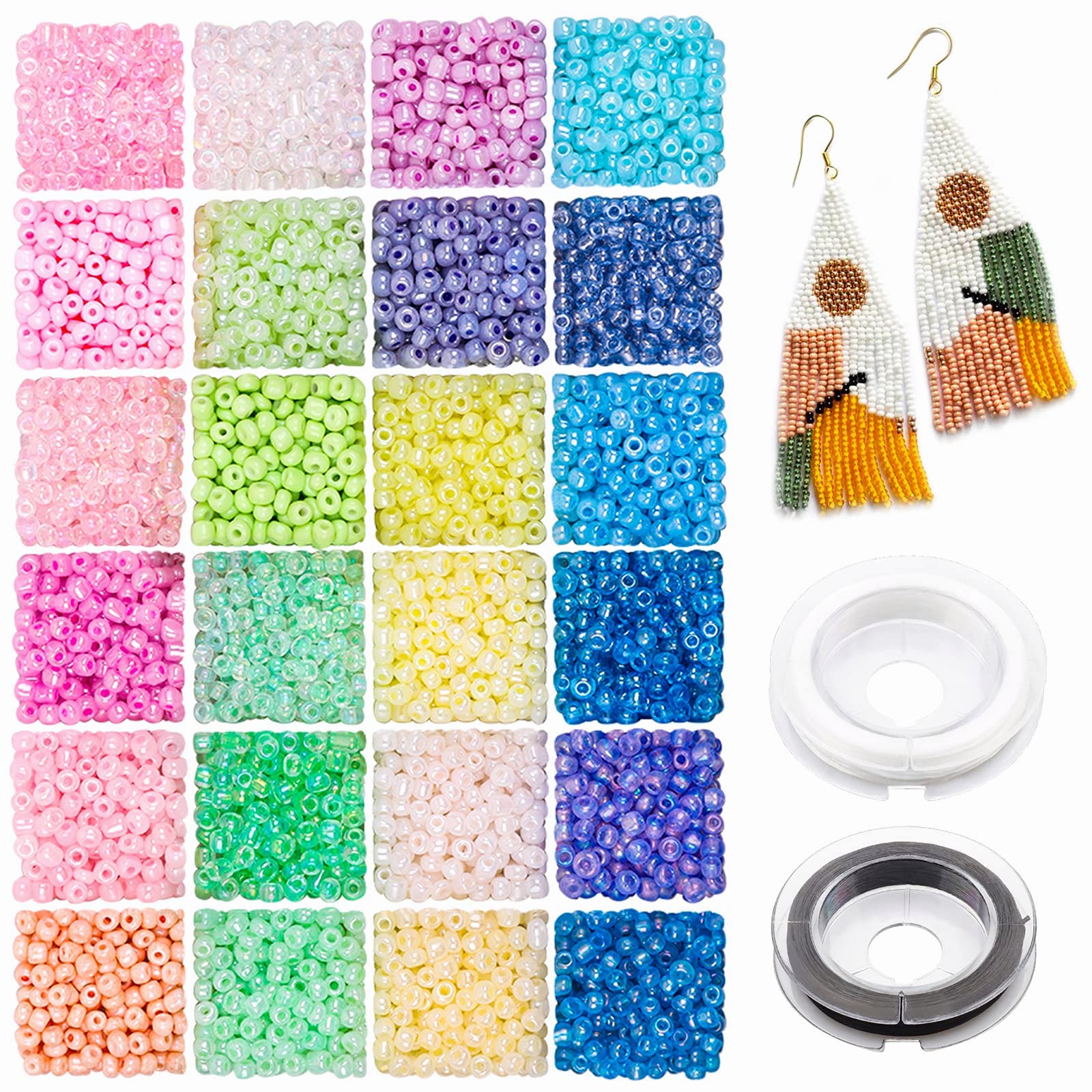 Glass Seed Beads 4mm for Bracelet Making Kit,1920pcs 6/0 Pastel Colours Tiny Pony Beads for Embroidery Necklaces Earrings Crafting, Jewellery Making Kit
