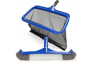 2 in 1 Cleaning Kit – 43cm Pool Skimmer Net with Deep Bag & 41cm Pool Brush Head for Cleaning, Heavy Duty Leaf Rake Skimmer N