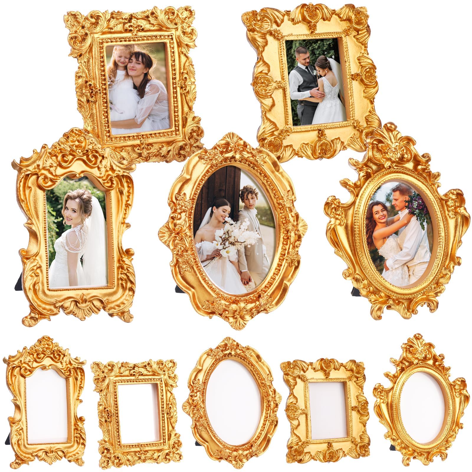 10 Pcs Mini Picture Frames Vintage Tiny Frames Antique Photo Frames Table Top Display Frame Photography Photo Baroque Ornate Resin Frame for Home Wedding Christmas Holiday Decor