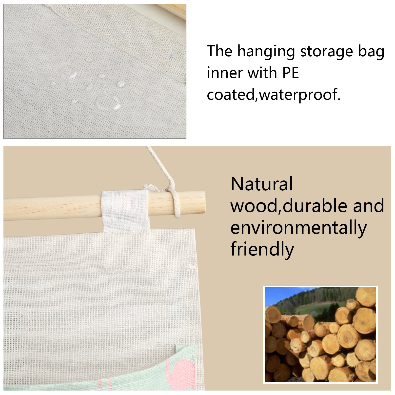 LANMOK 2 Pcs Hanging Storage Bags Case Cotton Closet Organizer Over The Door Wall Baskets with 3 Pockets 2 Pcs Self Adhesive Hooks for Kitchen Bedroom Bathroom Office