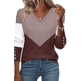 Zeagoo Womens V Neck Sweaters Shirts Long Sleeve Lightweight Ribbed Knit Pullover Sweater Blouse Tops with Buttons Oufits