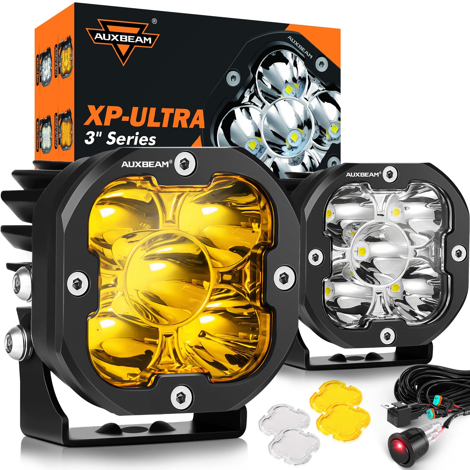 Photo 1 of Auxbeam XP-Ultra Series Hyperspot LED Pods, 3 Inch 80W Spot Beam Offroad Lights, 9600LM Amber White Dual Color, 30° Spotlight Yellow Fog Ditch Lights, for 4x4 Jeep Ford Toyota, Pair