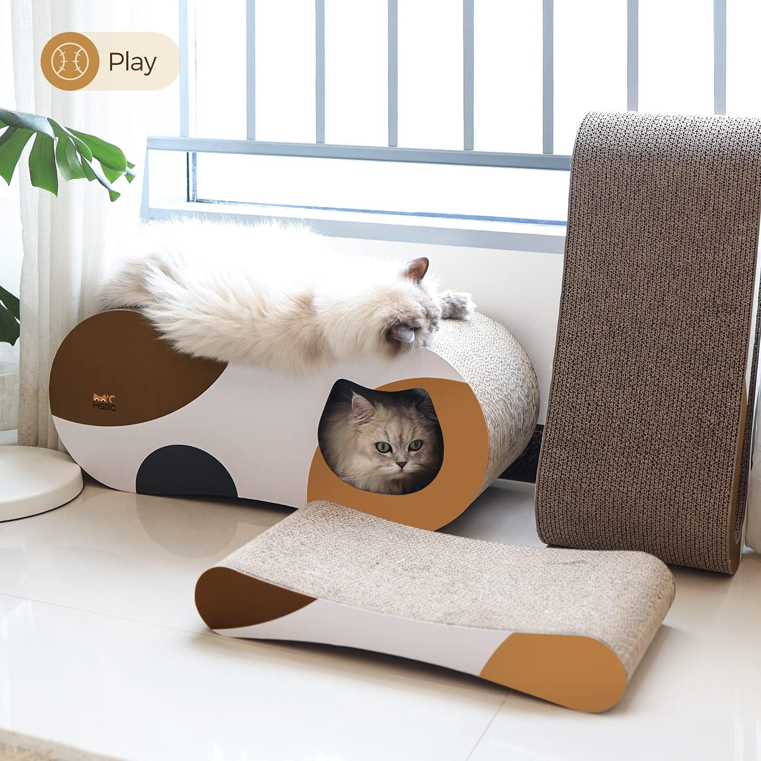 ComSaf Cat Scratcher Cardboard, 3 in 1 Scratching Lounge Bed, Corrugated Scratch Pad, Cat Training Toy for Large Cats and Kitten, Furniture Protection, Durable and Revisible : Kitchen & Dining