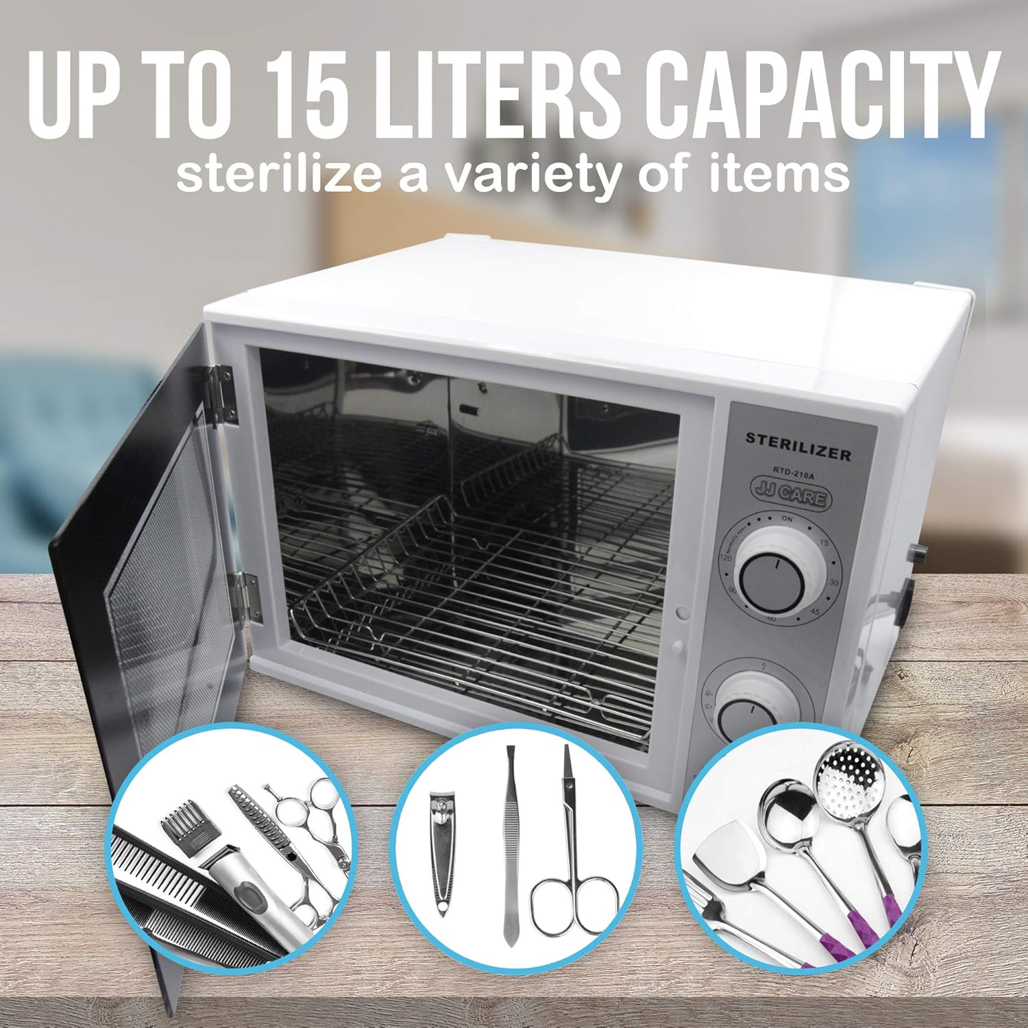 JJ CARE UV Sterilizer Box for Salon 15L Capacity, 2-in1 UV Light Sanitizer Box and Dry Heat Sterilizer Cabinet Tabletop with Stainless Tray, UV Disinfection Box Sterilizer Machine: Beauty