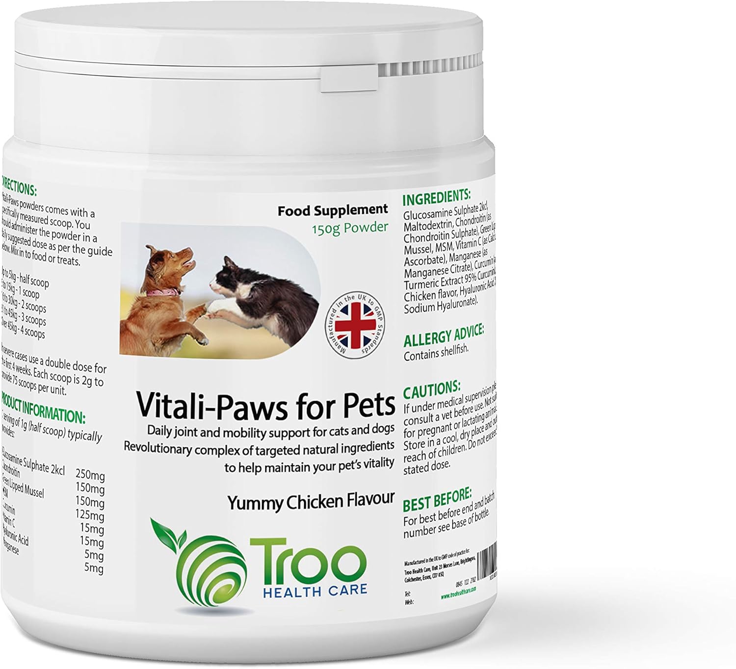 VitaliPaws Pet Joint Support Powder for Cats and Dogs 150g Chicken