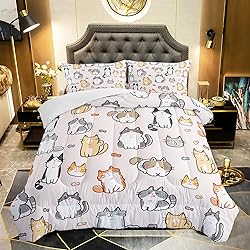 XYNHML Kids Cute Cat Comforter Set Queen Size 3Pcs