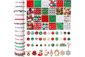NVENF 2300PCS+ Christmas Beads Charms for Jewelry Making, Enamel Wreath Elk Snowman Snowflake Charms, Red Green Christmas Clay Beads, Assorted Rhinestone Star CCB Beads for DIY Bracelet