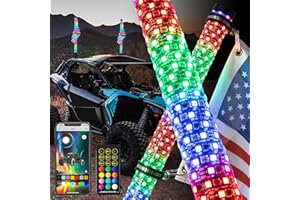 OHMU 2Pcs 2FT Fat Whip Lights with Bluetooth&Remote Control,Upgraded Led Fat Lights 360°Spiraling Rising Dream Wrapped Dancing Offroad Warning Antenna Whips Side by Side
