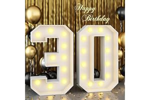 PAEYEQ 4ft Light Up Numbers 30 Numbers with Lights Bulbs White Slot-in Marquee Frame for Men Women 30th Birthday Party Decorations Pre-Cut Mosaic Cardboard Large Cut-Out Thick Foam Board Sign Anniversary