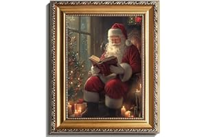 uniro Vintage Gold Framed Wall Art, Vintage Christmas Wall Decor Santa Reading Book Canvas Art Prints Painting, Rustic Winter Holidays Xmas Poster, Farmhouse Christmas Picture Wall Decor for Bedroom, Living Room, Gallery, Winter Room Decor, Holiday Decoration Gifts - 9x12Inch