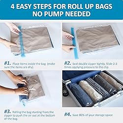 24 Travel Compression Bags, Roll Up Travel Space