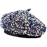 Bling Beret Hats for Women Color Paris Artist Cap Fashionable Ladies Sparkle Shining French Style Beanie Beret (Blue 01)