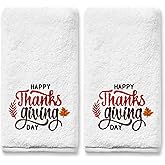 Thanksgiving Hand Towels for Bathroom Set of 2, Thanksgiving Bathroom Fall Decor Embroidered Pattern, Autumn Orange Dish Towels Harvest Festival, 100% Cotton Soft Towels for Kitchen Bath 14x30 Inches