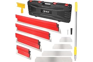 Drywall Skimming Blade Set with 30" - 48" Extension Handle 10in/16in/24in/32in Stainless Steel Skimming Blades for Wall Surfa