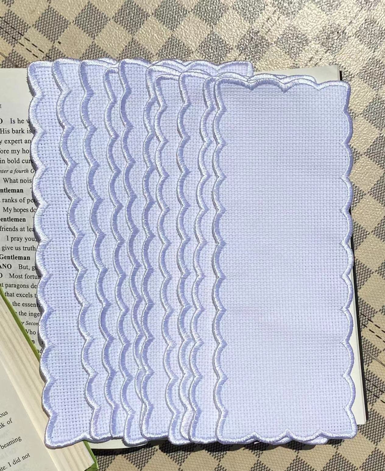 10pcs Pure White Embroidery Edged Book Mark to Cross Stitch, Blank Cross Stitch Bookmark for DIY