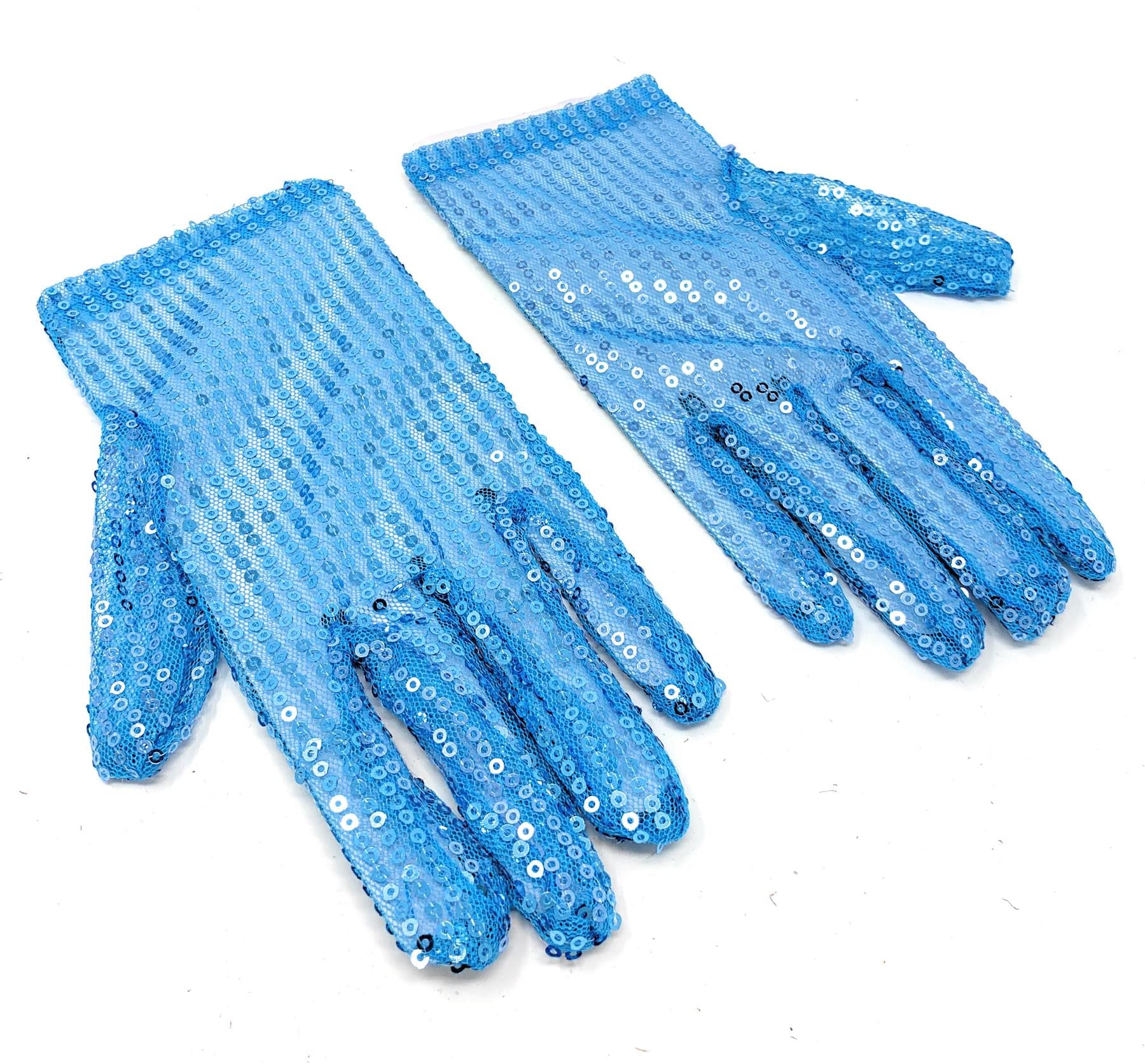 Cadoline Turquoise Womens Sequin Polyester Fancy Dress Gloves 22cm