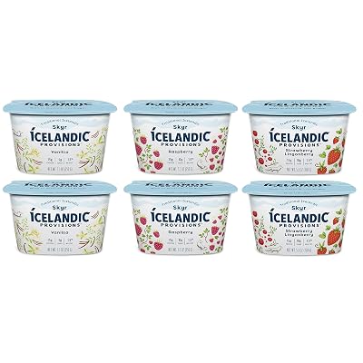 Icelandic Provisions, Skyr Yogurt, Raspberry, Vanilla, Strawberry Pack of 6