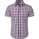 LucMatton Men's Gingham Short Sleeve Button Down Shirt Cotton Regular Fit Plaid Dress Shirts with Pocket