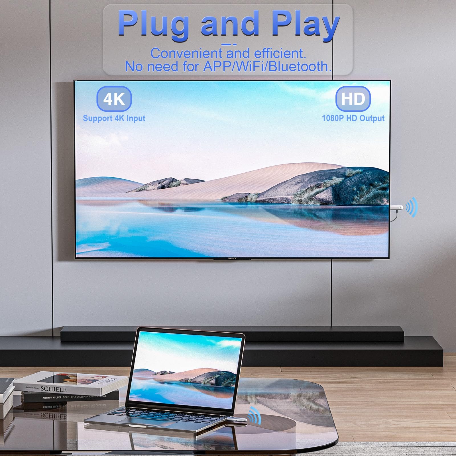 Wireless HDMI Transmitter and Receiver, Plug and Play, 2.4G/5G 100FT Range, Wireless HDMI Extender 4K Decoding 1080P Output, Support Laptop PC TV Box Projector Camera DV, No Need Bluetooth WiFi